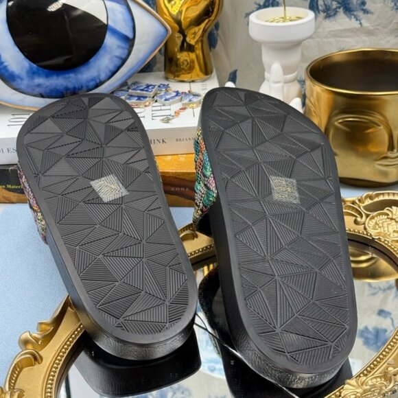🆕 KURT GEIGER LONDON 🧿 NWOB Meena Eagle Slide, Black Rainbow Weave, Sz 40 US 9 - Picture 14 of 14